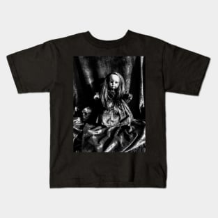 creepy  doll in black and white Kids T-Shirt